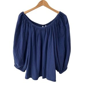 Tommy Bahama Women’s Coral Isle Top L navy gauzy cotton on or off shoulder NWT
